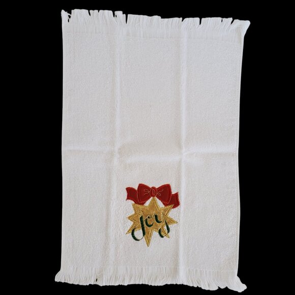 Christmas Holiday 4 Fingertip Guest Towels Applique Poinsettia Star White Cream - Picture 6 of 11